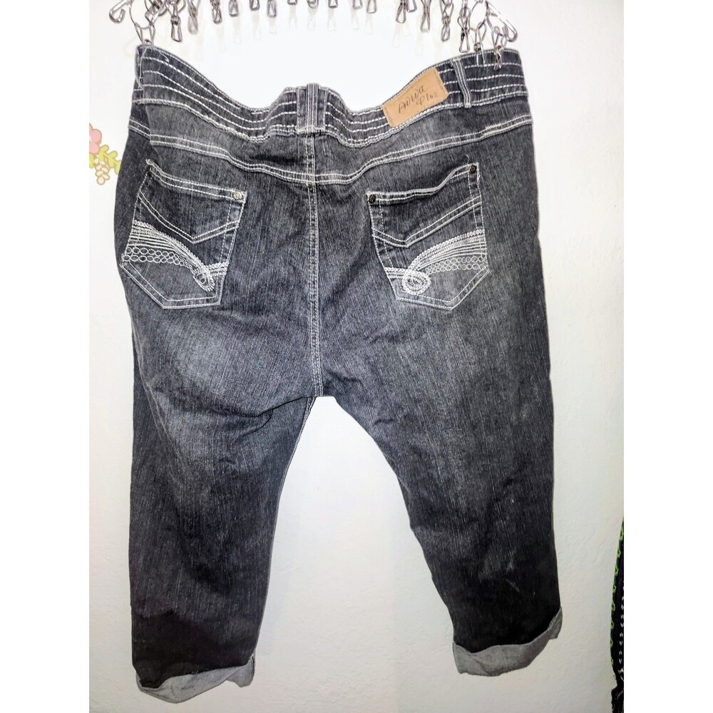 Grey Black Denim Washed Cuffed Capri Shorts Size 23/24